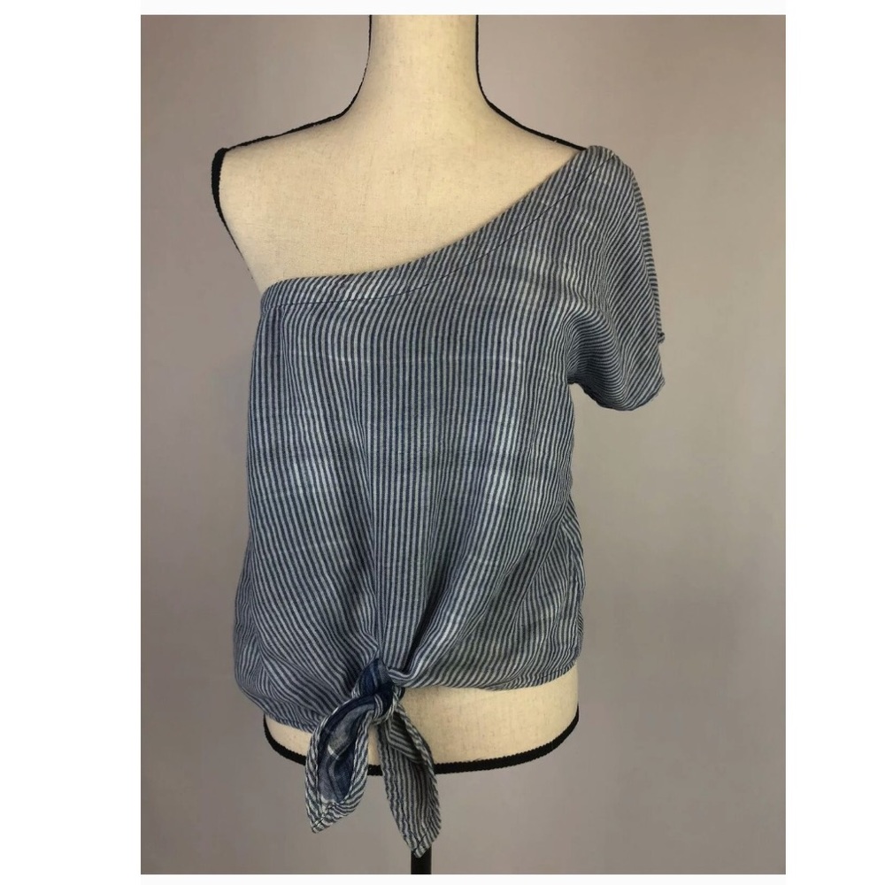 Bella Dahl One Shoulder Tie Waist Cotton Blouse